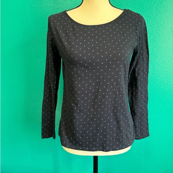 Liz Claiborne Navy Blue Polka Dot Basic Long Sleeve Tee Women's Small - Picture 7 of 8
